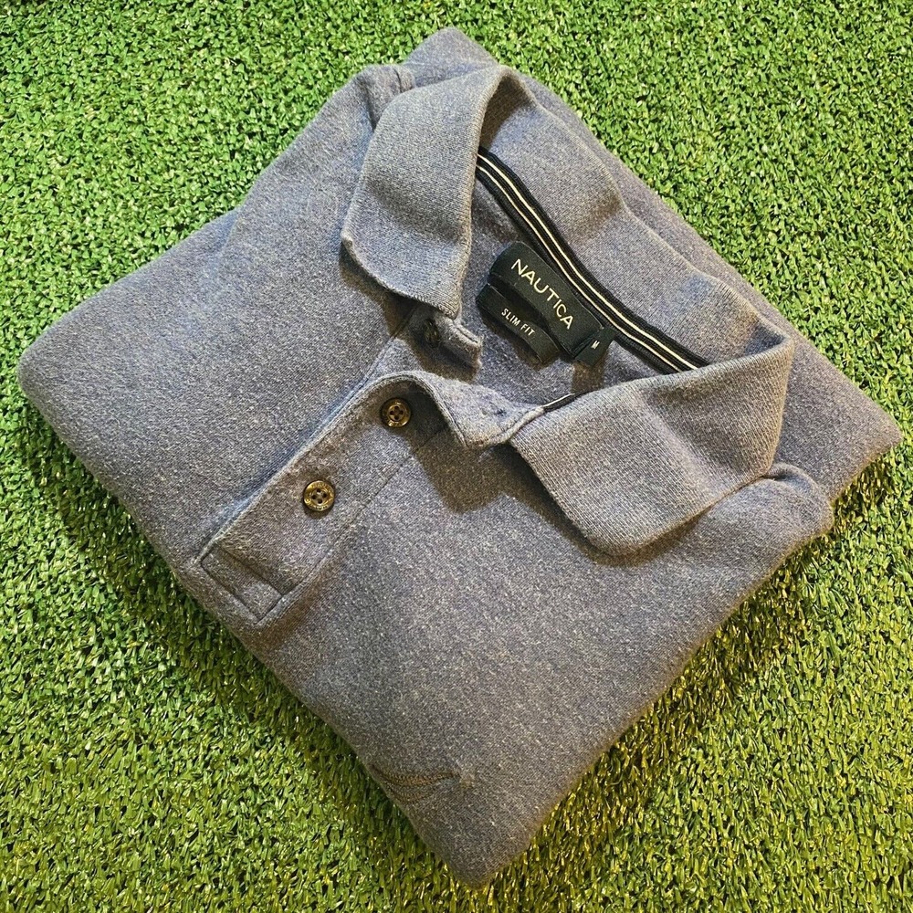 Nautica Men's Golf Shirt Slim Fit Blue Size Medium